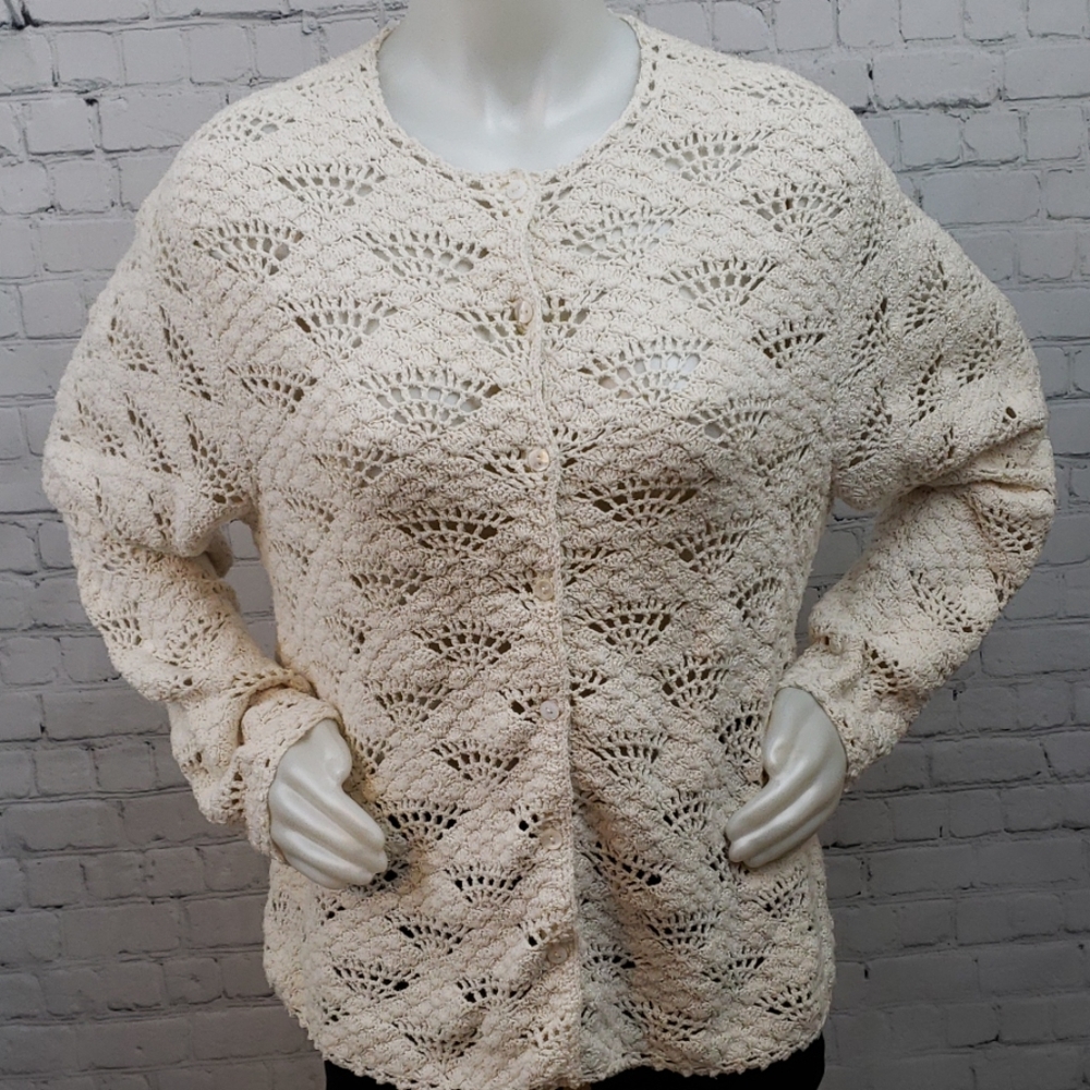 Orvis Cream Silk & Cotton Crochet Cardigan